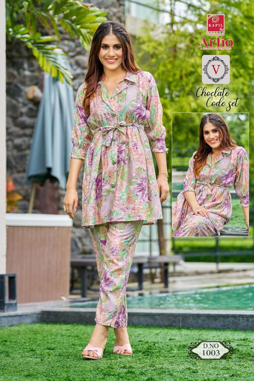 CHOCLATE CODE SET BY KAPIL TRENDZ 1001 TO 1013 SERIES MODAL PRINT WORK CO-ORD SET