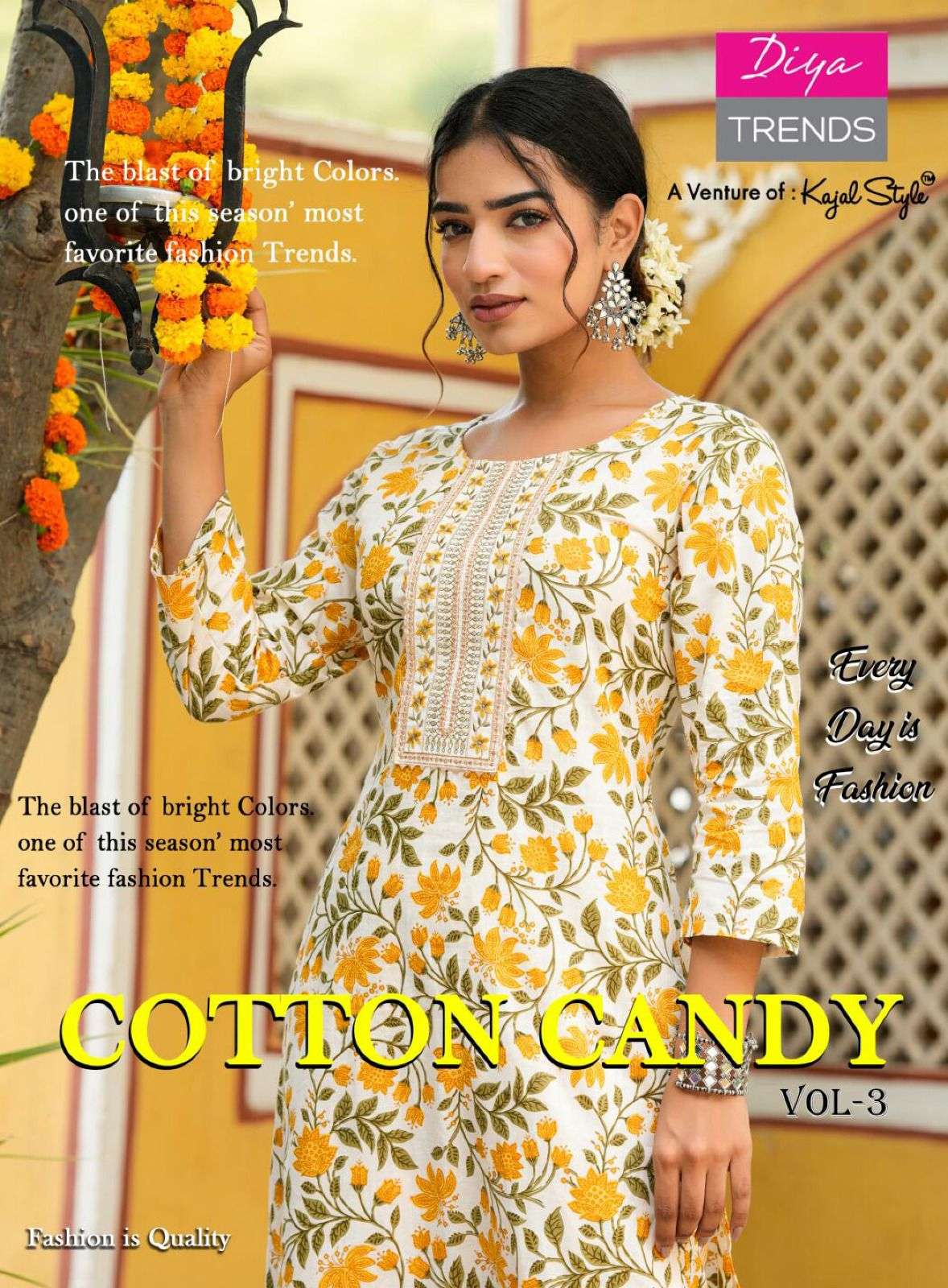 COTTON CANDY VOL-3 BY DIYA TRENDS 3001 TO 3008 SERIES COTTON PRINT WORK KURTI & PANTS