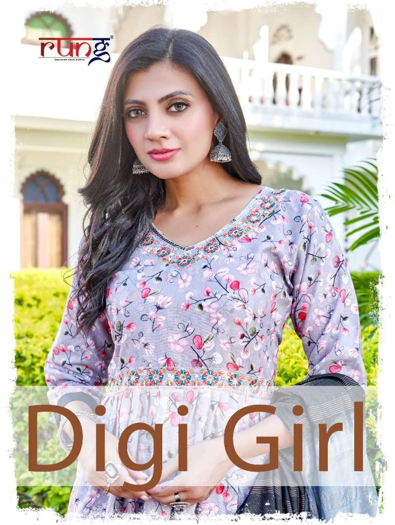 DIGI GIRL BY RUNG 1001 TO 1006 SERIES RAYON PRINT WORK READYAMDE DRESSES