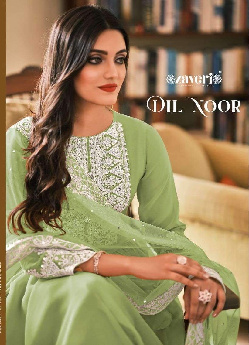 DIL NOOR BY ZAVERI 1340-A TO 1340-C SERIES GEORGETTE EMBRODIERY WORK READYMADE DRESSES