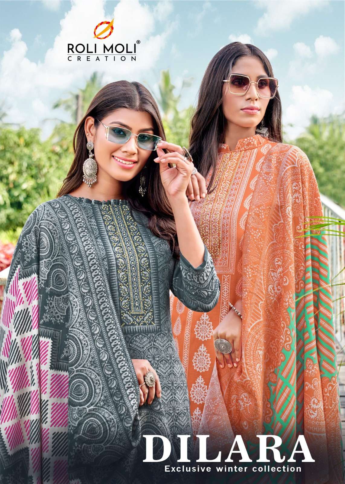 DILARA BY ROLI MOLI 3001 TO 3008 SERIES PURE PASHMINA PRINT WORK DRESSES