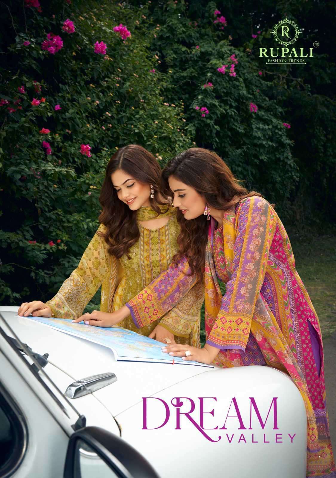 DREAM VALLEY BY RUPALI 3001 TO 3006 SERIES VISCOSE ORGANZA PRINT WORK DRESSES