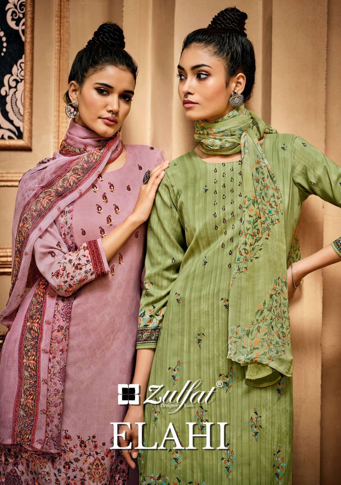 ELAHI BY ZULFAT 517-001 TO 517-010 SERIES PURE PASHMINA PRINT WORK WINTER WEAR DRESSES