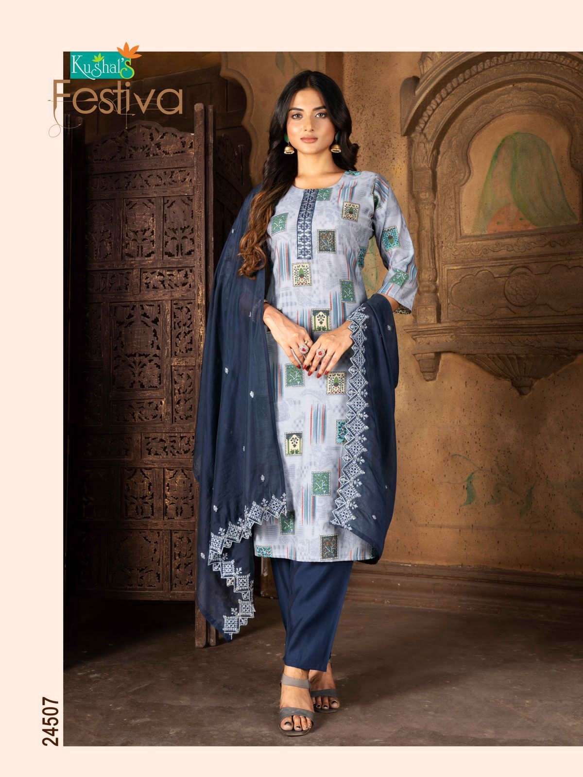 FESTIVA BY KUSHALS 4501 TO 4510 SERIES CHANDERI FOIL PRINT WORK READYMADE DRESSES