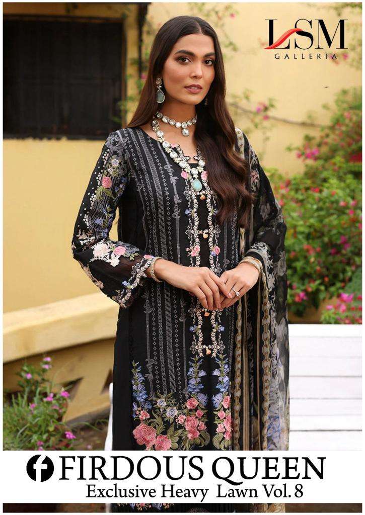 FIRDOUS QUEEN VOL-8 BY LSM GALLERIA 81 TO 86 SERIES PURE LAWN PRINT PAKISTANI DRESSES