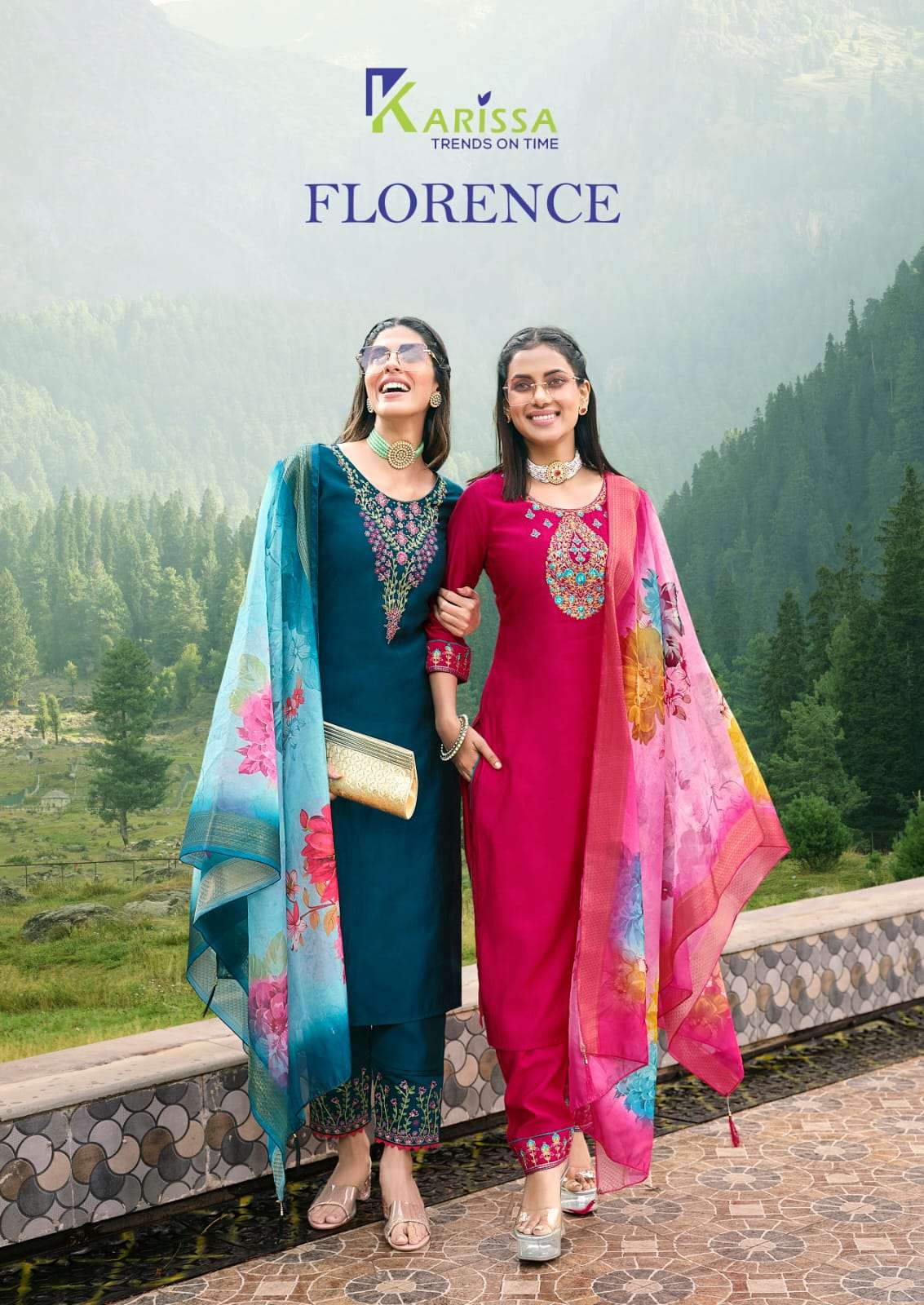 FLORENCE BY KARISSA 1001 TO 1004 SERIES VISCOSE ROMAN SILK WORK READYMADE DRESSES