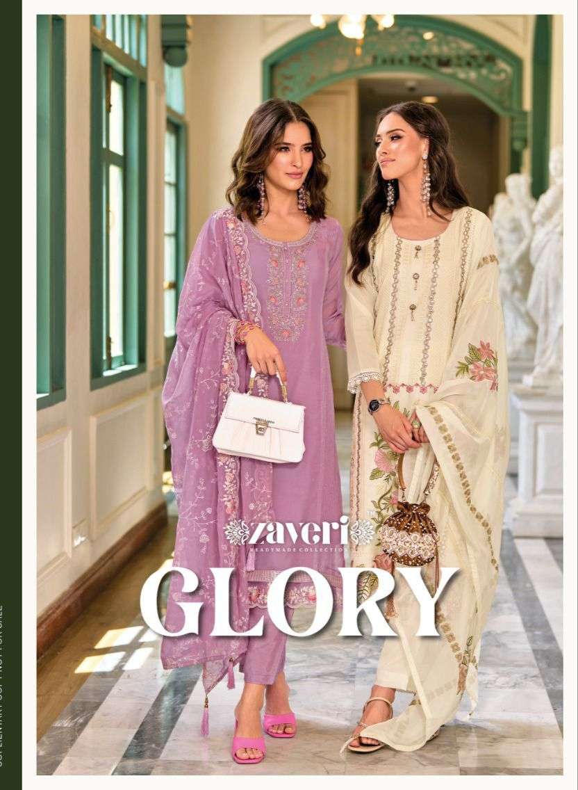 GLORY BY ZAVERI 1258 TO 1261 SERIES SOFT ORGANZA EMBROIDERY WORK READYMADE DRESSES