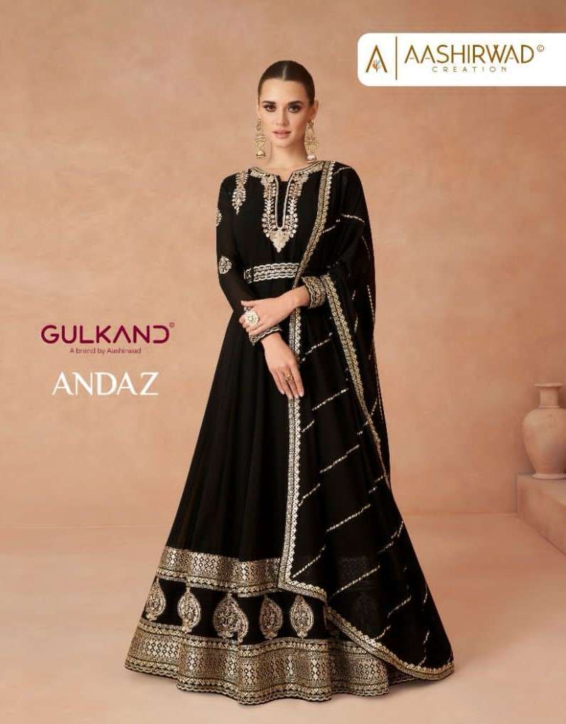 GULKAND ANDAZ BY AASHIRWAD CREATION 9810 TO 9812 SERIES GEORGETTE WORK READYAMADE GOWNS