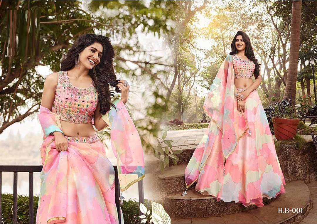 H.B-001 HIT DESIGN BY SHIVALI DESIGNER FABRIC HEAVY WORK FESTIVE WEAR READYMADE LEHENGA