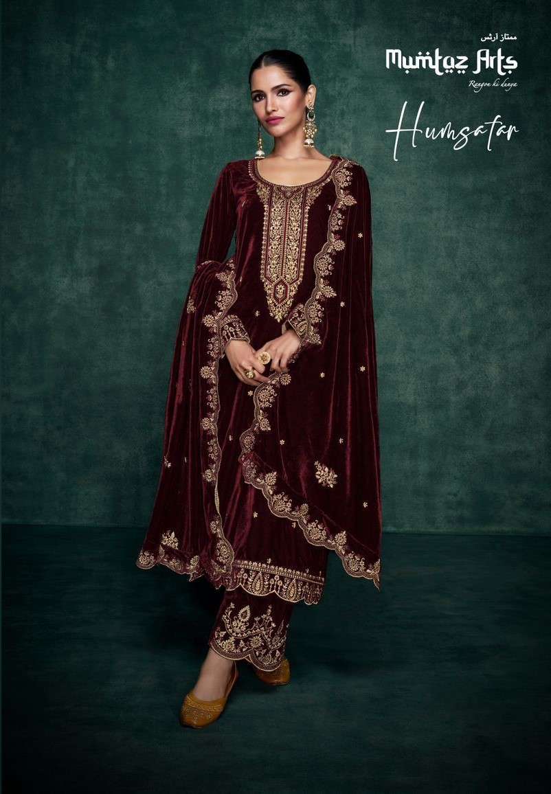 HUMSAFAR BY MUMTAZ ARTS 7001 TO 7004 SERIES VELVET EMBROIDERY WINTER WEAR DRESSES