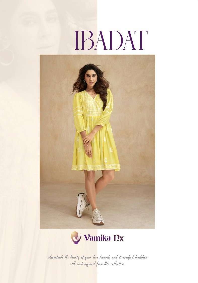 IBADAT BY VAMIKA NX 411 TO 416 SERIES RAYON EMBROIDERY WORK TUNICS