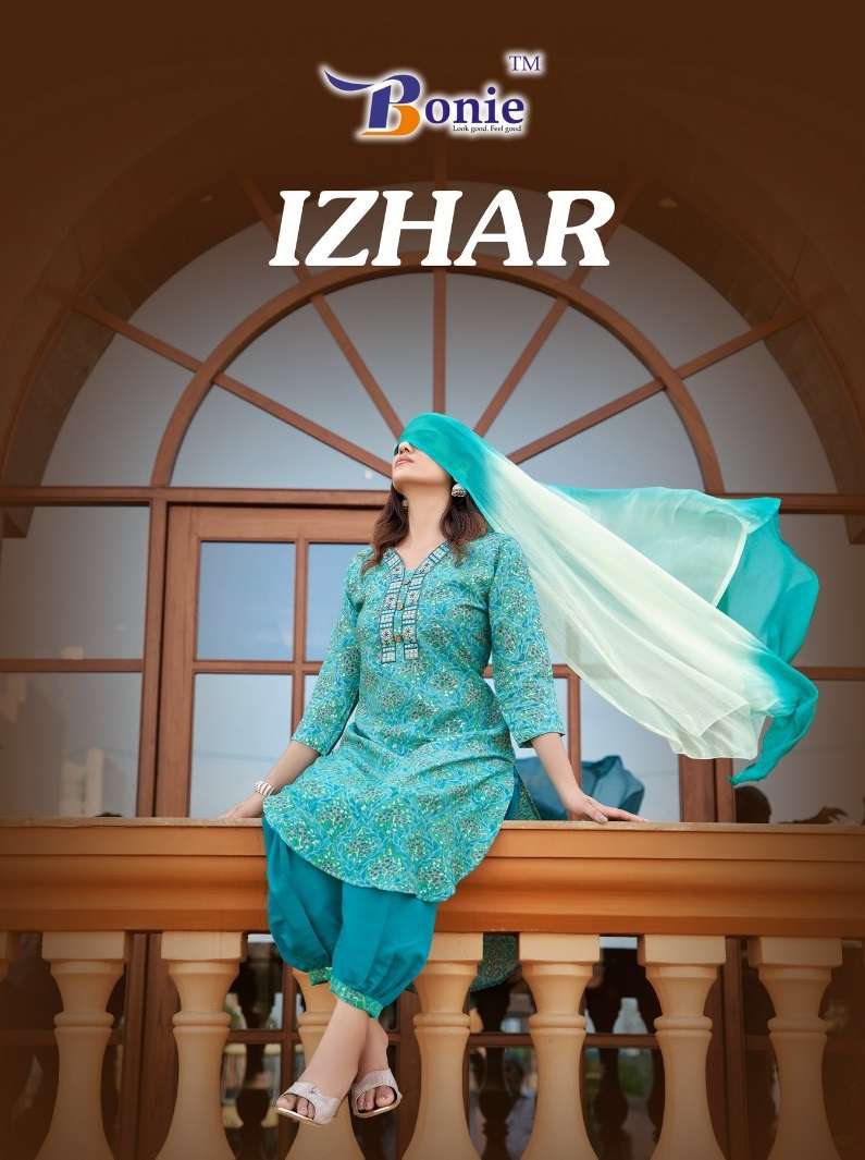 IZHAR BY BONIE 1001 TO 1008 SERIES CHANDERI PRINT WORK READYMADE DRESSES