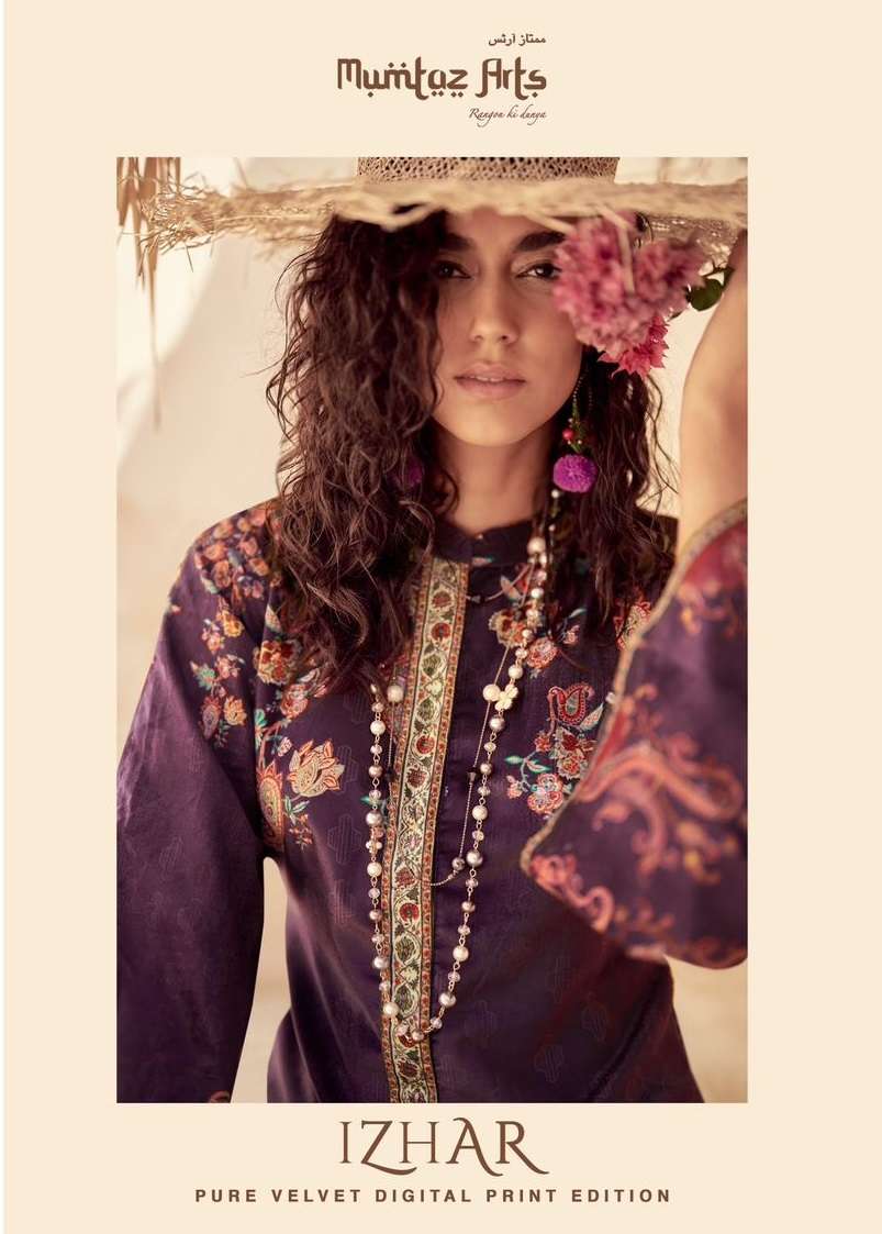 IZHAR BY MUMTAZ ARTS 42001 TO 42006 SERIES VELVET PRINT WORK WINTER WEAR DRESSES