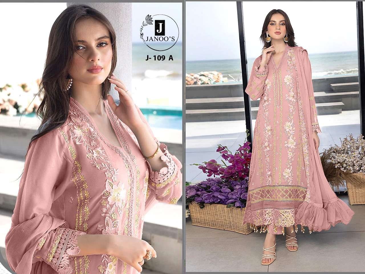 JANOOS J-109 COLOURS BY AQSAWHOLESALE FAUX GEORGETTE WORK PAKISTANI DRESSES