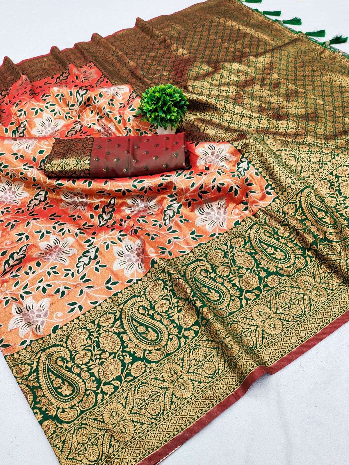 JHEENU SILK BY AQSAWHOLESALE SOFT KANJIVARAM WORK FESTIVE WEAR SAREES