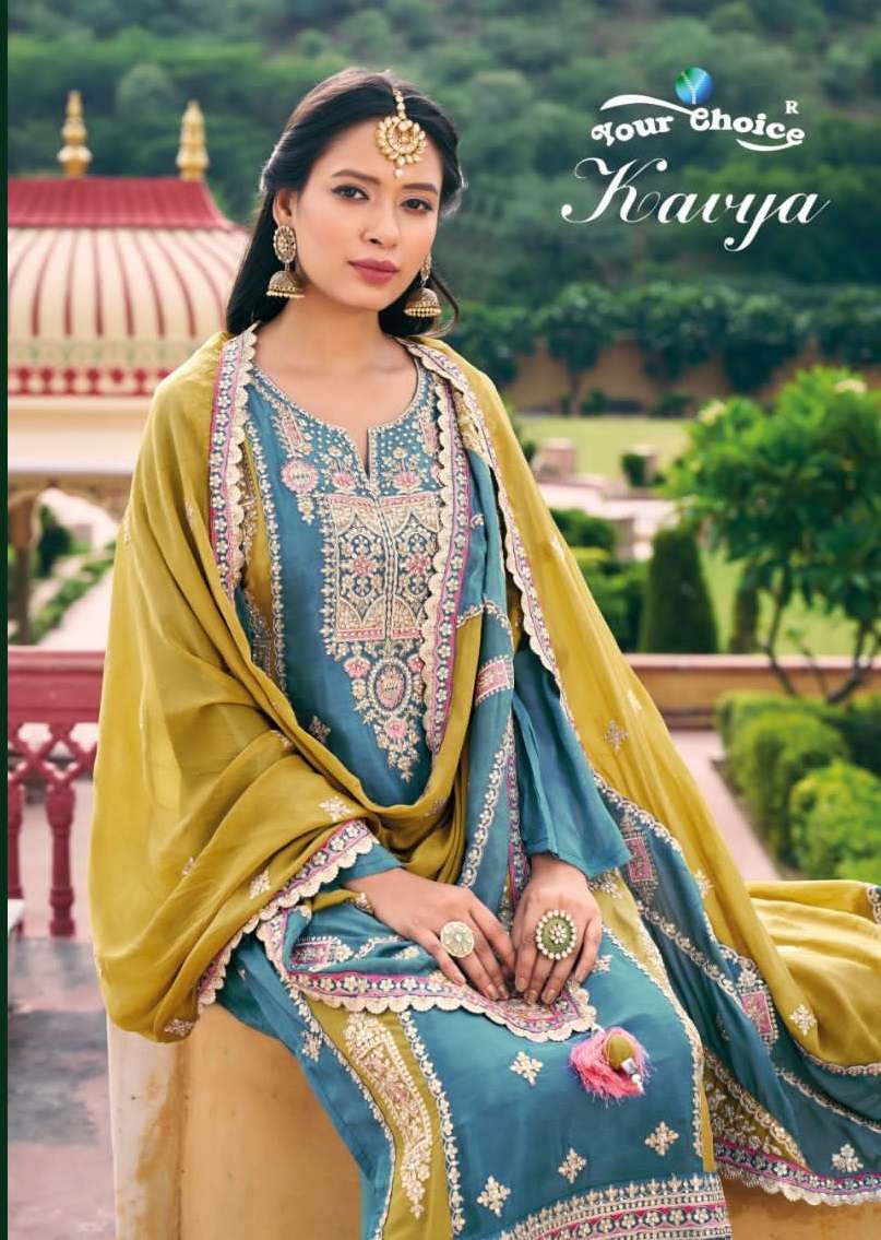 KAVYA BY YOUR CHOICE 1001 TO 1004 SERIES CHINON SILK EMBROIDERY READYMADE DRESSES