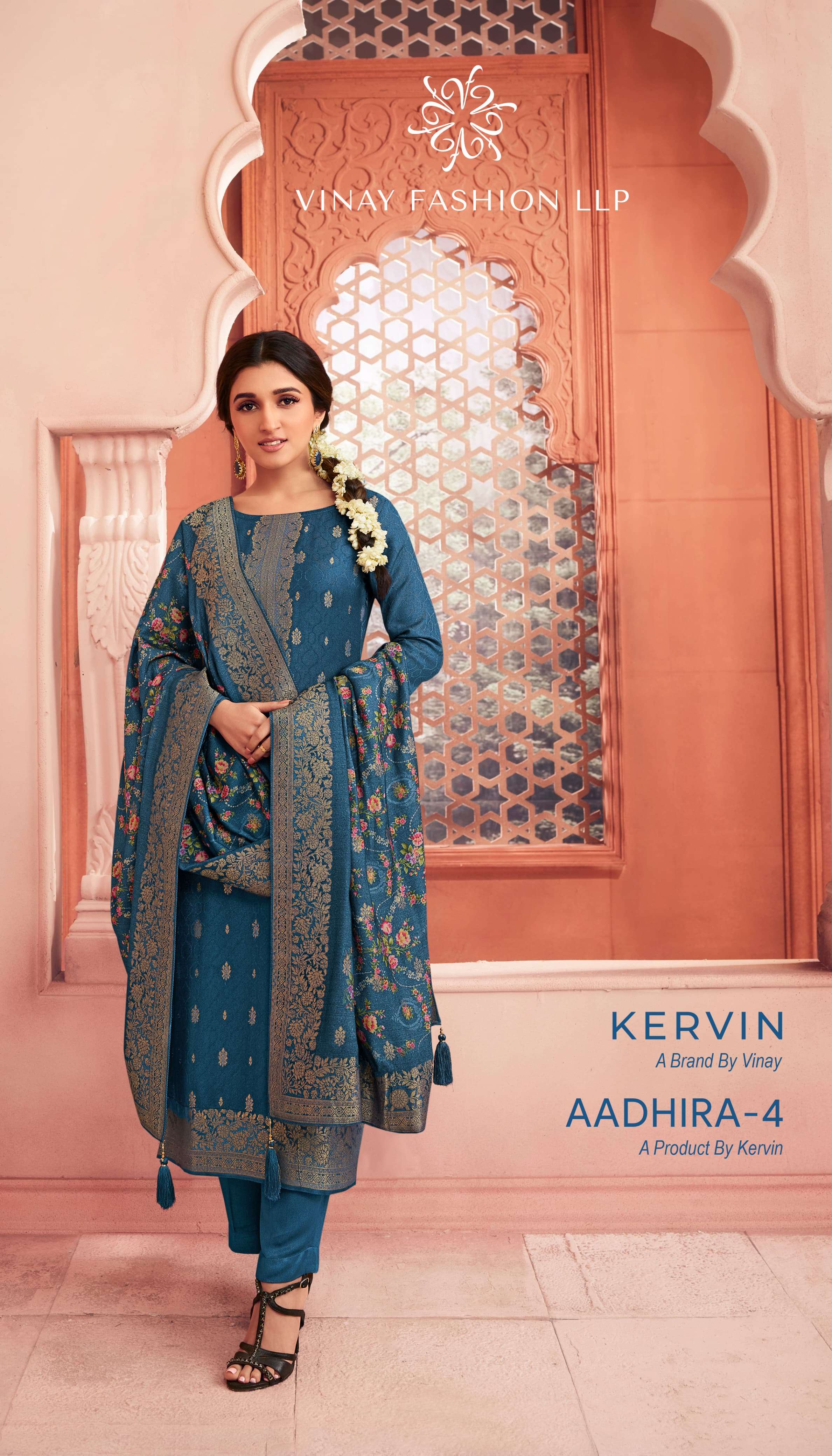 KERVIN AADHIRA VOL-4 BY VINAY FASHION 66031 TO 66306 SERIES VISCOSE PASHMINA WORK DRESSES