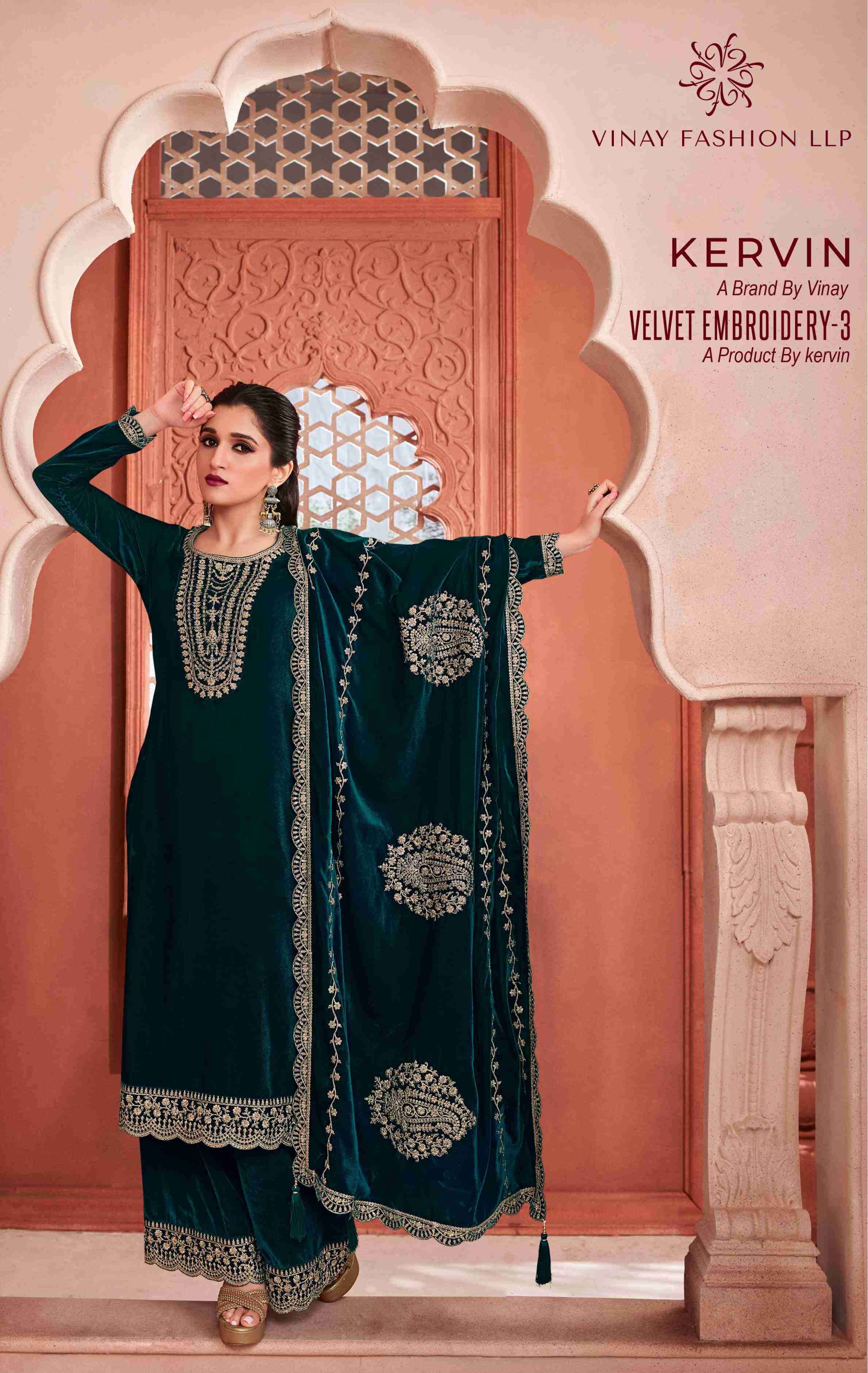 KERVIN VELVET EMBROIDERY VOL-3 BY VINAY FASHION 66121 TO 66126 SERIES VELVET WINTER WEAR DRESSES