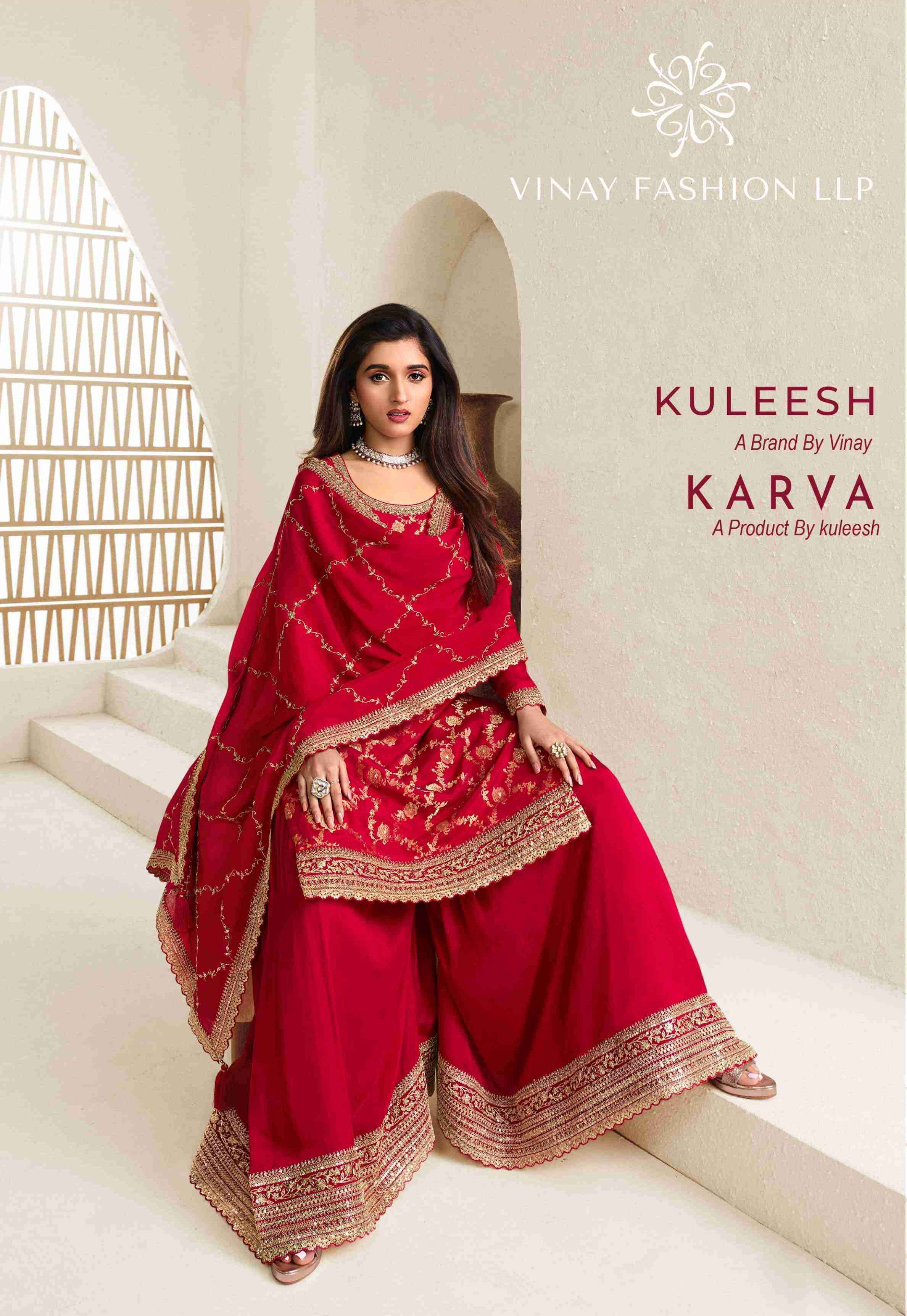 KULEESH KARVA BY VINAY FASHION 66211 TO 66216 SERIES CHINON JACQUARD WORK DRESSES