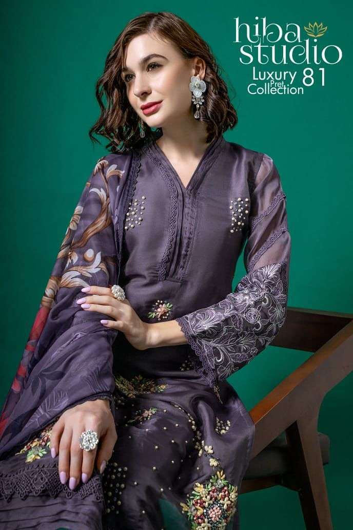 LPC VOL-81 BY HIBA STUDIO ORGANZA HEAVY EMBROIDERY WORK READYMADE DRESSES