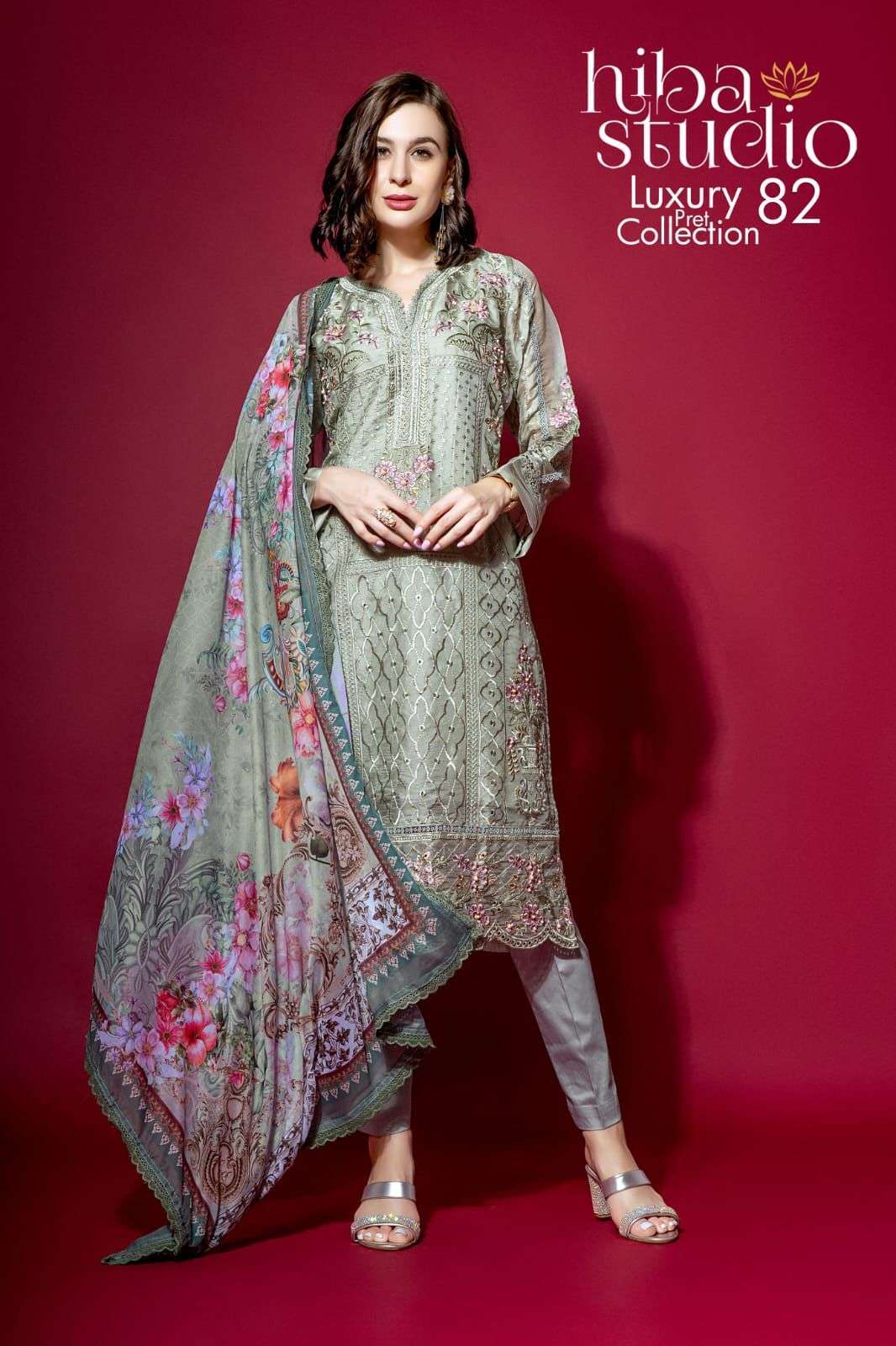 LPC VOL-82 BY HIBA STUDIO ORGANZA PRINT HEAVY EMBROIDERY READYMADE PAKISTANI DRESSES