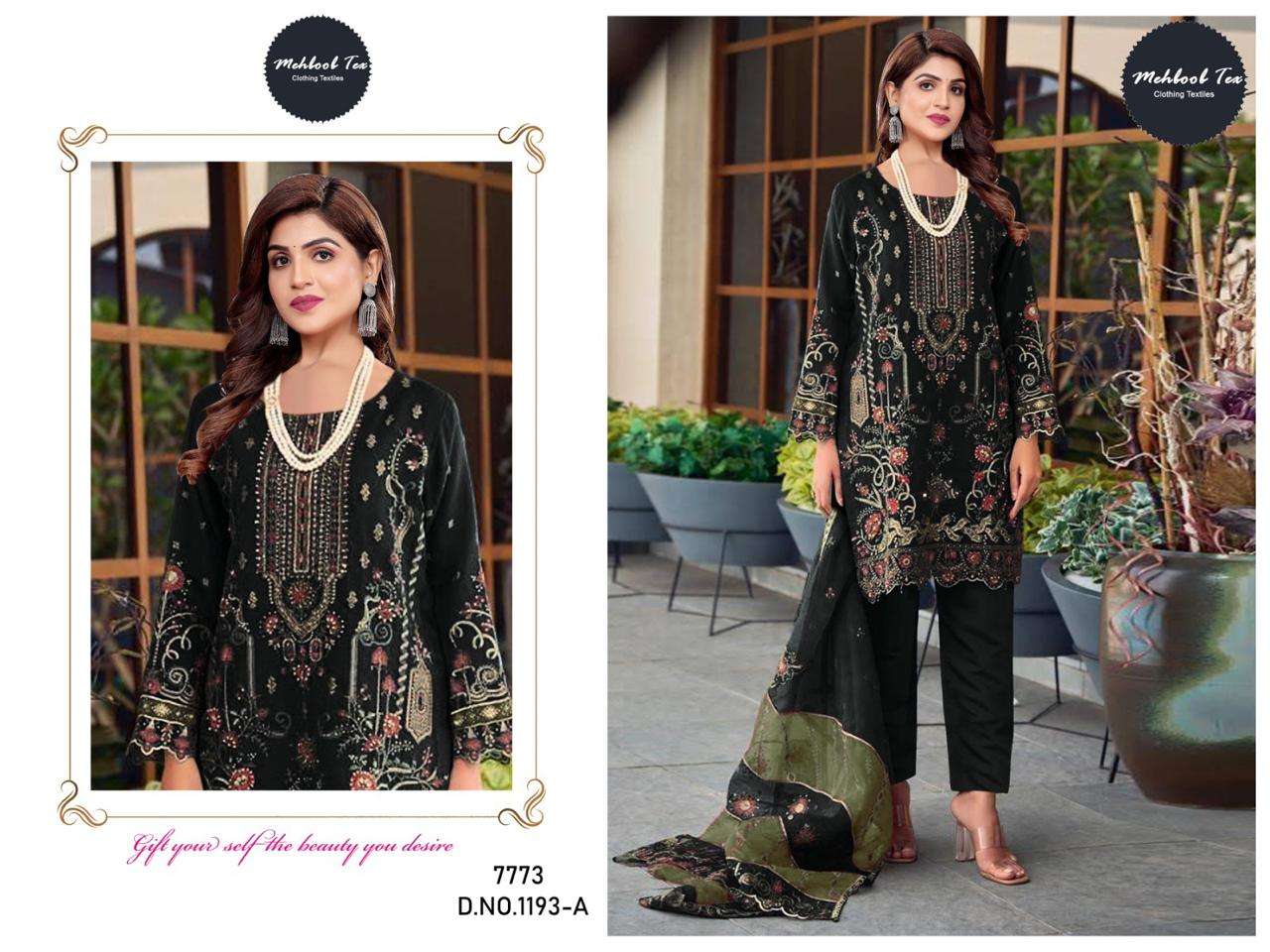 M-1193 COLOURS BY MEHBOOB TEX 1193-A TO 1193-D SERIES ORGANZA WORK PAKISTANI DRESSES