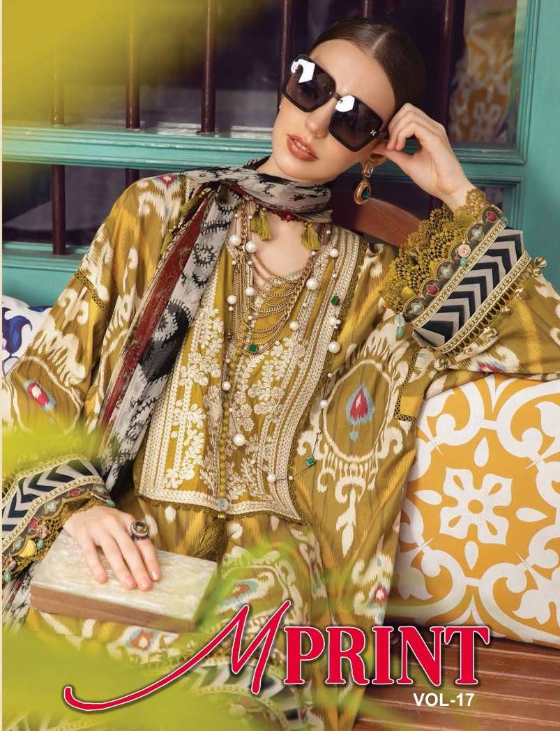 M PRINT VOL-17 BY SHRADDHA DESIGNER 17001 TO 17004 SERIES LAWN COTTON WORK PAKISTANI DRESSES