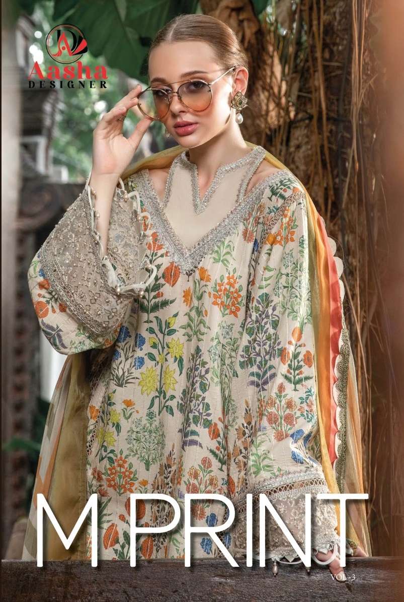 M PRINT VOL-3 BY AASHA DESIGNER 1016 & 1017 SERIES COTTON WORK PAKISTANI DRESSES