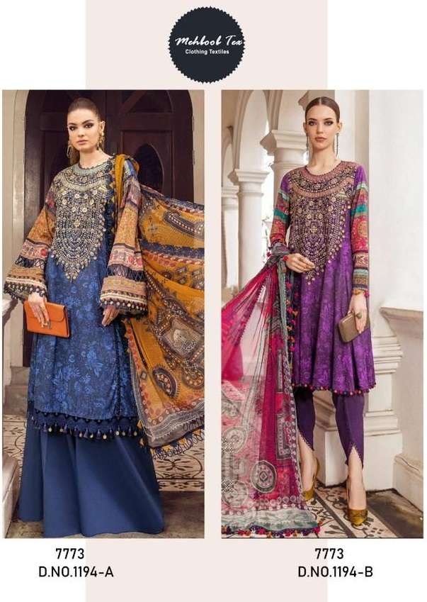 M PRINTS VOL-12 BY MEHBOOB TEX 1194-A & 1194-B SERIES COTTON PRINT WORK PAKISTANI DRESSES