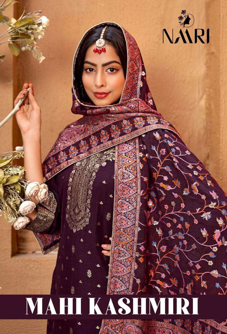 MAHI KASHMIRI BY NAARI 45001 TO 45004 SERIES VISCOSE MUSLIN JACQUARD WORK DRESSES