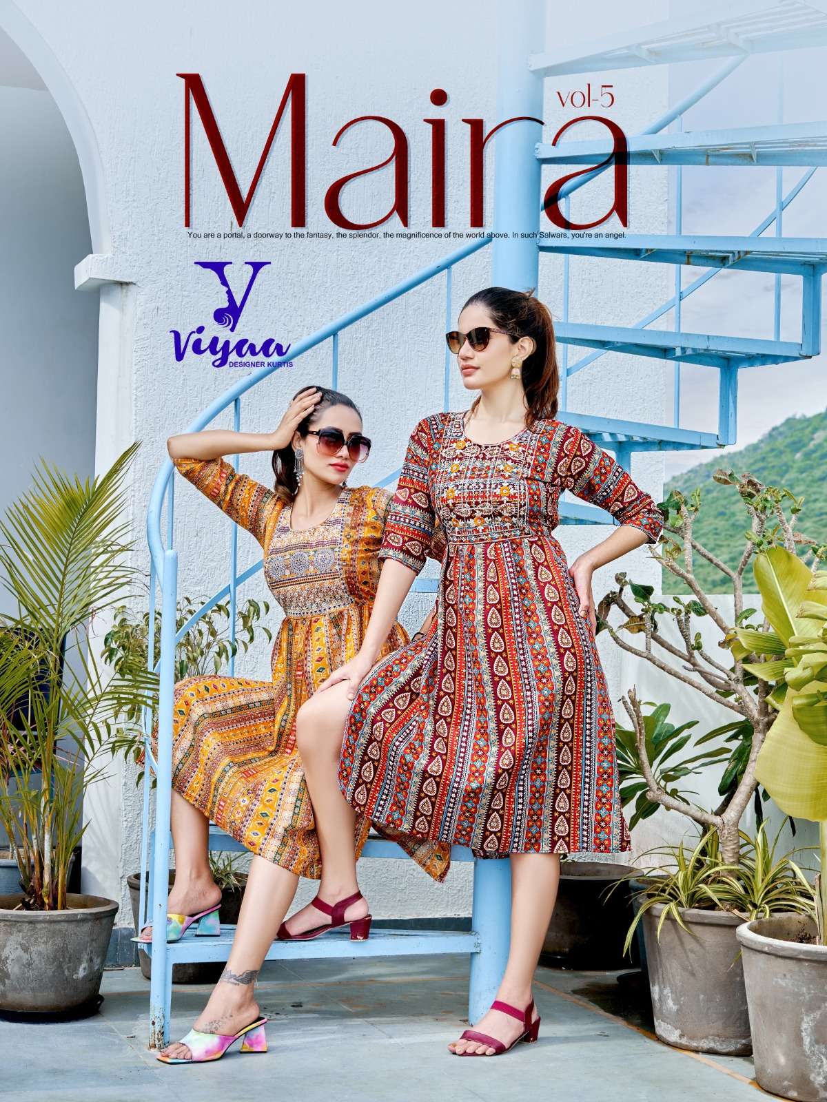 MAIRA VOL-5 BY VIYAA DESIGNER 1001 TO 1006 SERIES RAYON NAYRA WORK KURTIS