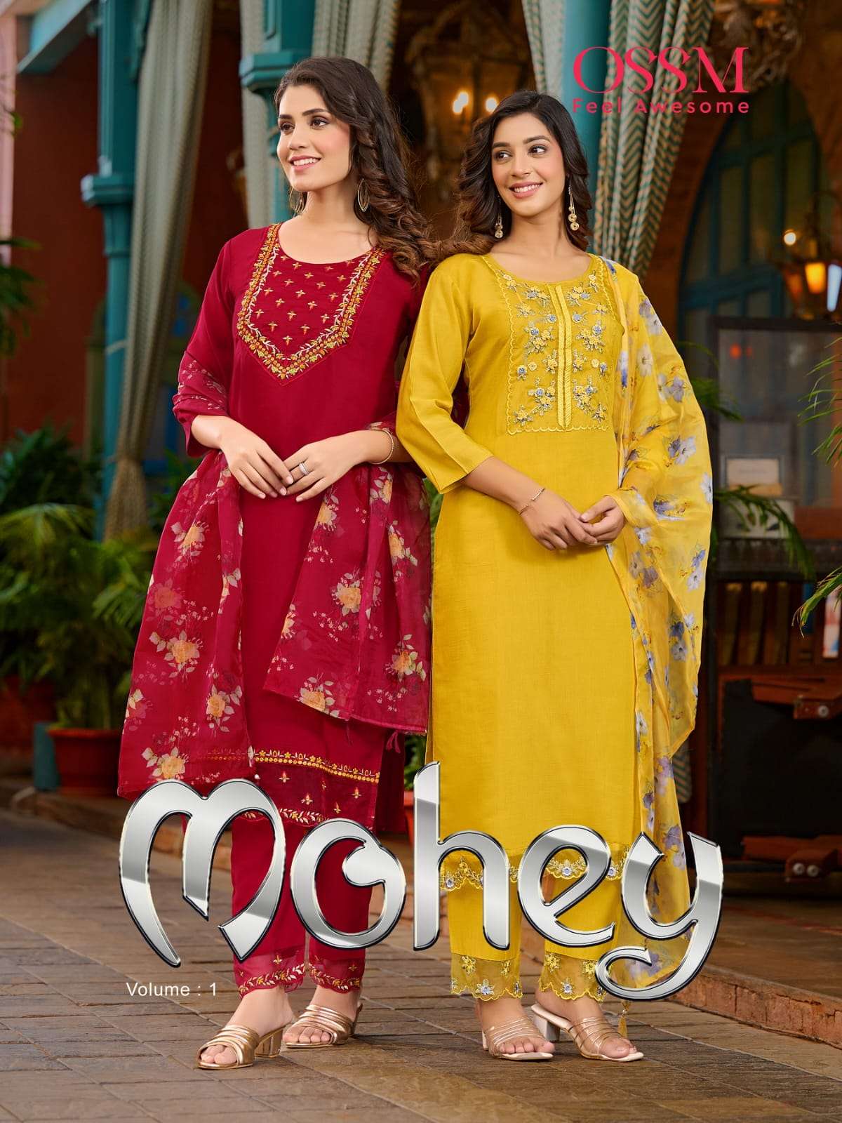 MOHEY BY OSSM 101 TO 106 SERIES VISCOSE ROMAN SILK WORK READYMADE DRESSES