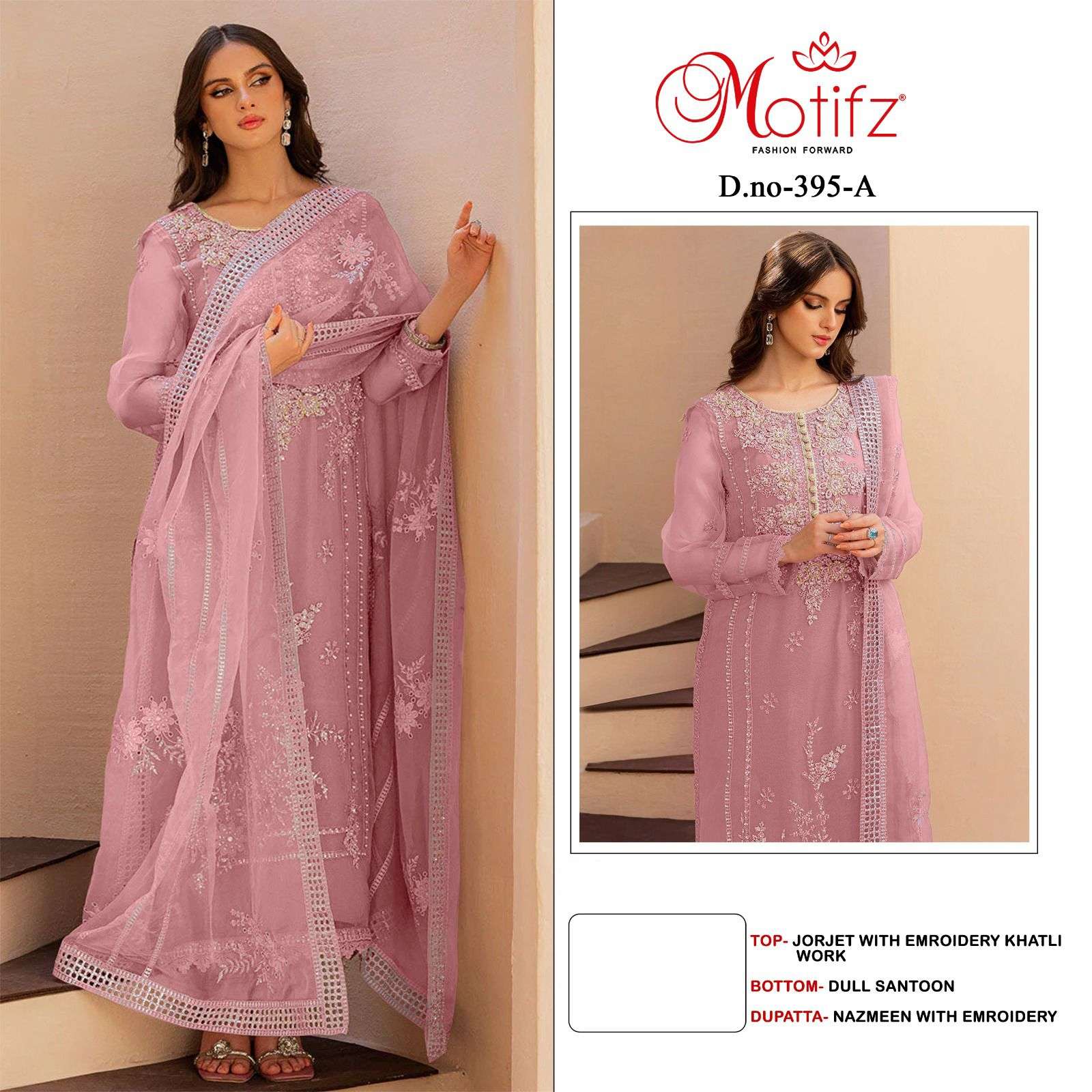 MOTIFZ 395 COLOURS BY MOTIFZ FASHION 395-A TO 395-D SERIES GEORGETTE WORK PAKISTANI DRESSES