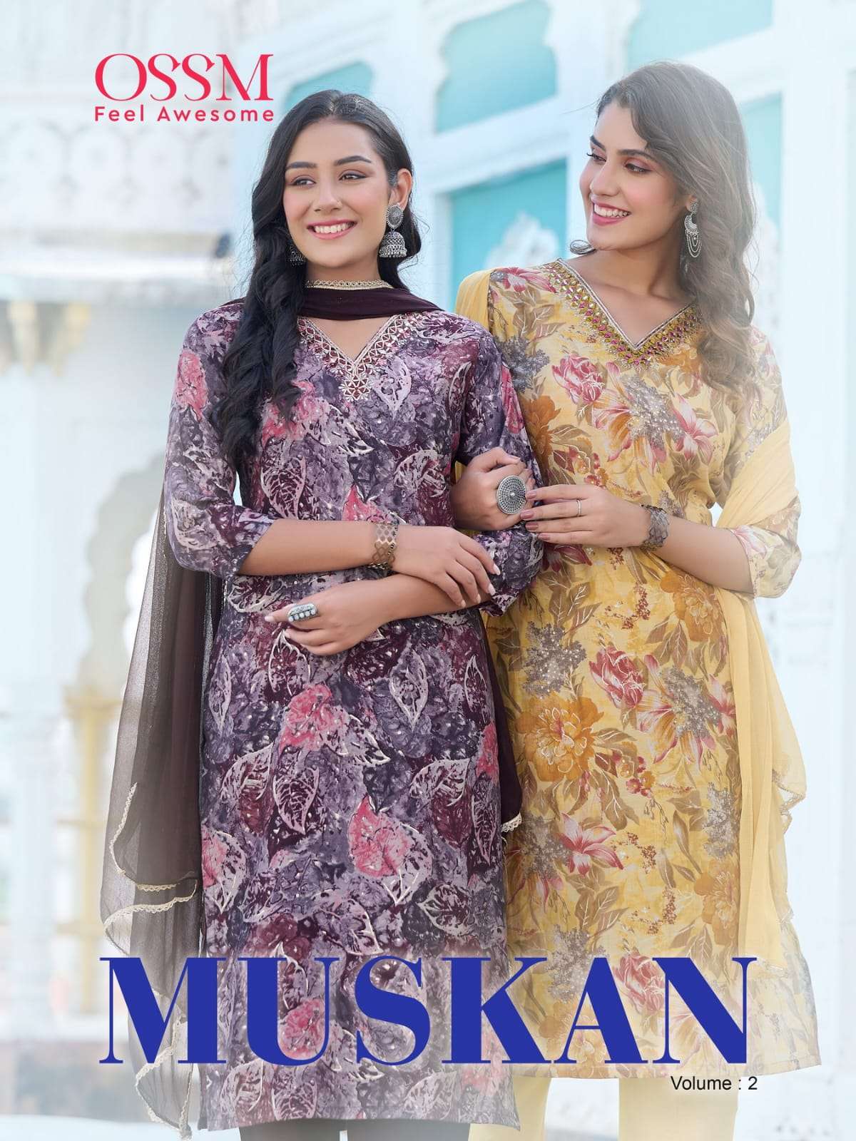 MUSKAN VOL-2 BY OSSM 201 TO 206 SERIES CHANDERI PRINT WORK READYMADE DRESSES