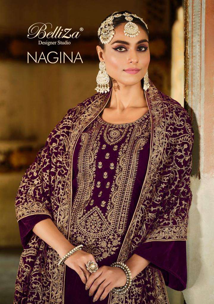 NAGINA BY BELLIZA 826-001 TO 826-006 SERIES VELVET EMBROIDERY WORK WINTER WEAR DRESSES