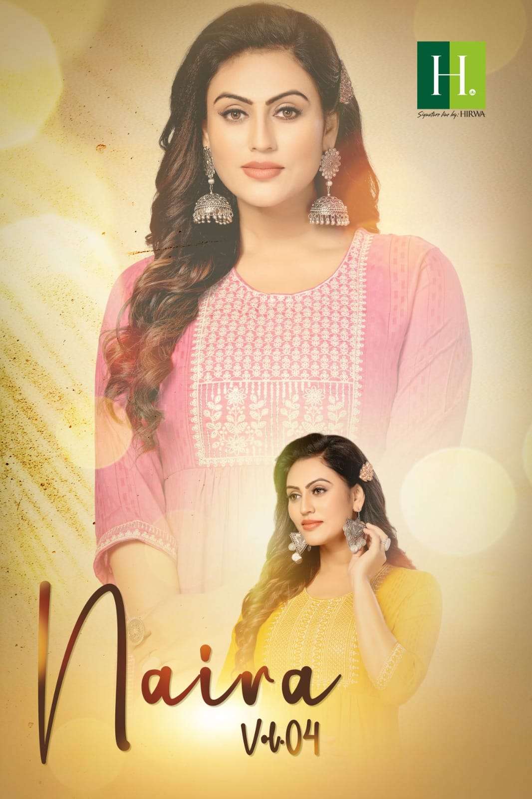 NAIRA VOL-4 BY H DOT 401 TO 407 SERIES VISCOSE RAYON EMBROIDERY NAYRA KURTIS