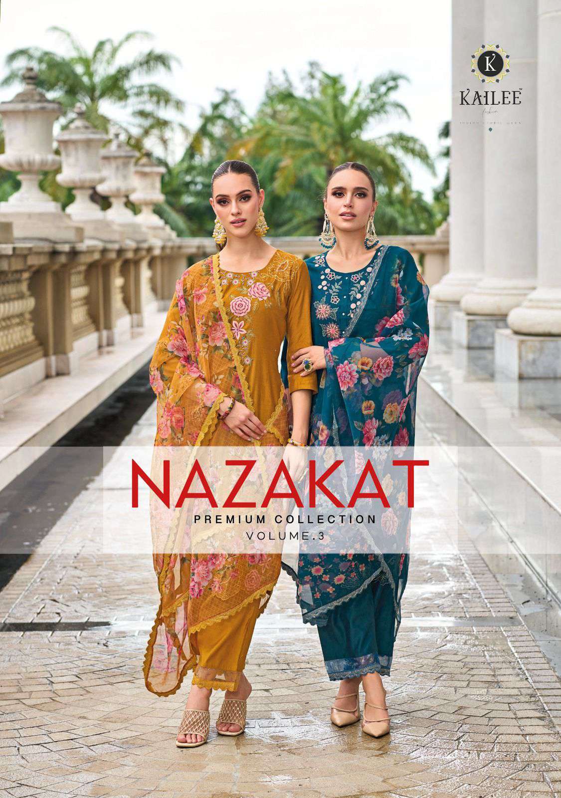 NAZAKAT VOL-3 BY KAILEE FASHION 42351 TO 42355 SERIES VISCOSE SILK WORK READYMADE DRESSES