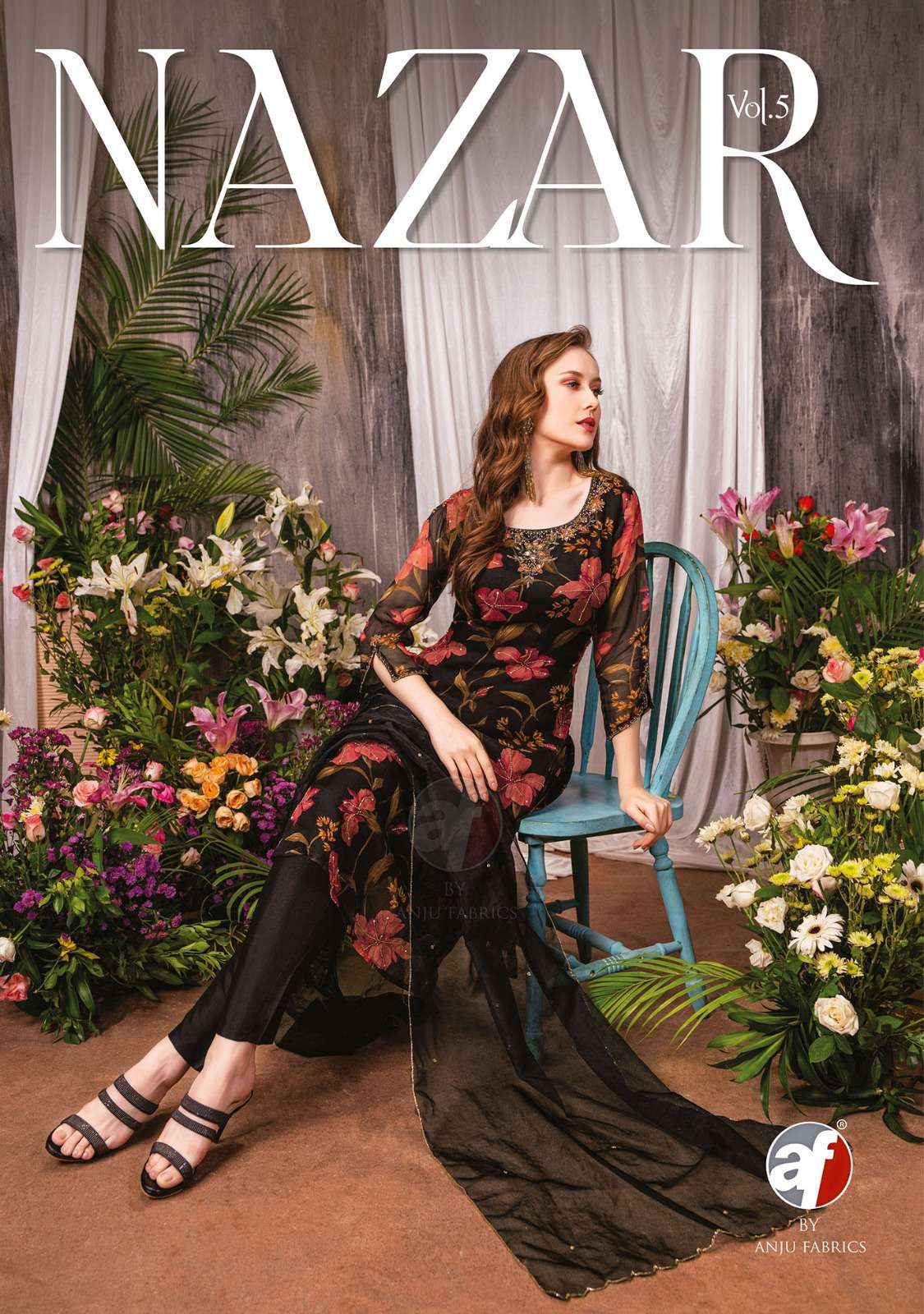 NAZAR VOL-5 BY ANJU FABRICS 3281 TO 3284 SERIES ORGANZA PRINT WORK READYMADE DRESSES