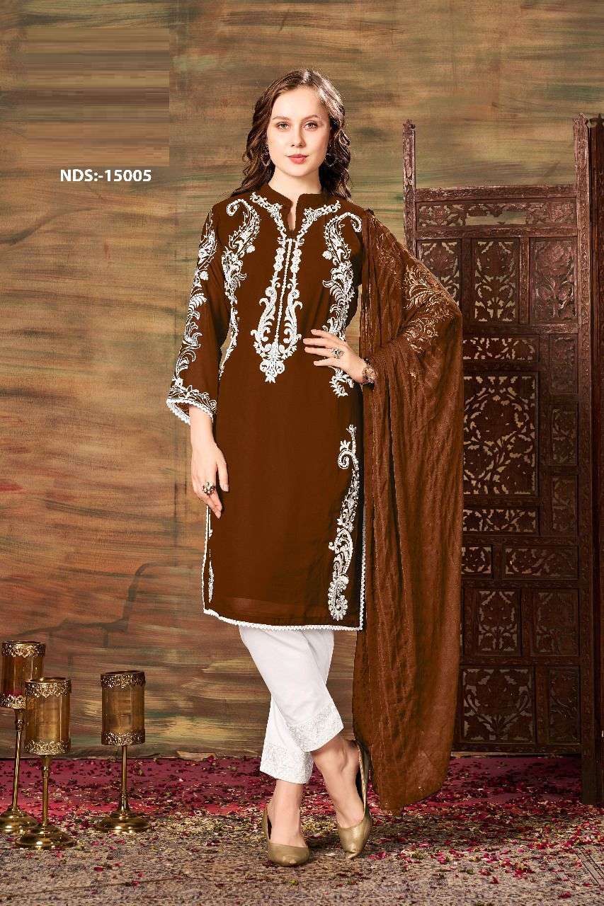 NDS-15005 NX BY AQSAWHOLESALE PURE GEORGETTE EMBROIDERY WORK READYMADE DRESSES