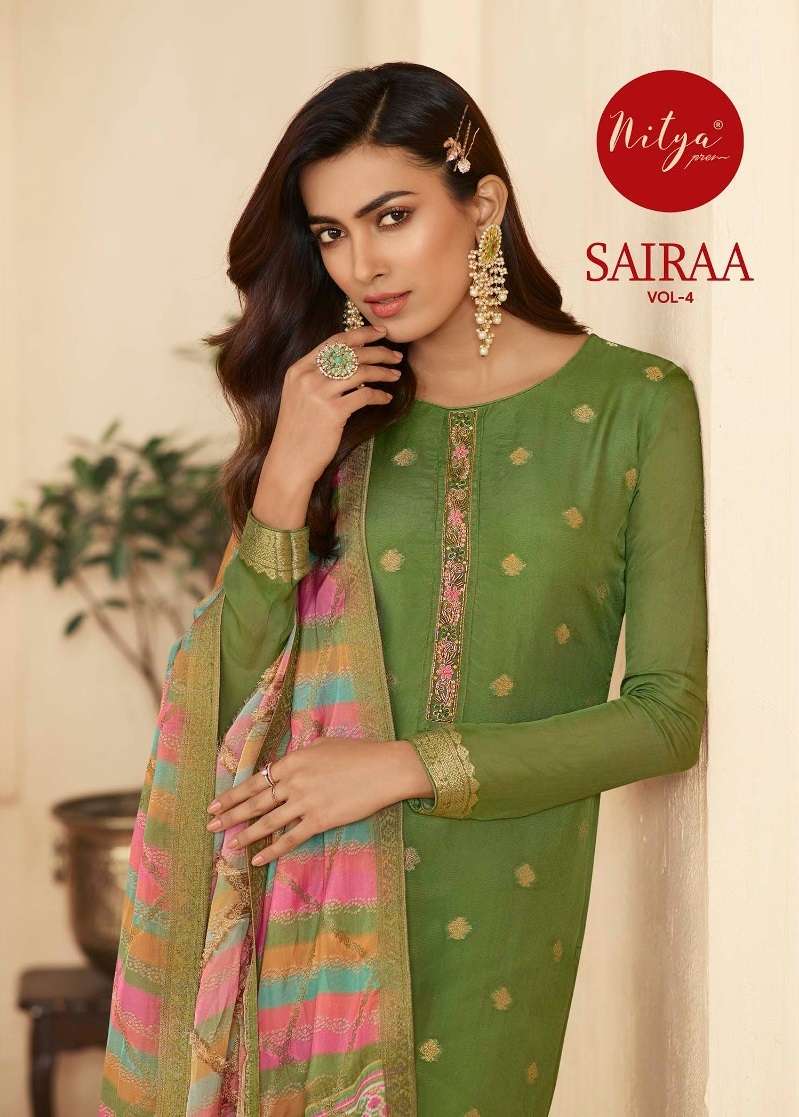 NITYA SAIRAA VOL-4 BY LT FABRICS 401 TO 406 SERIES ORGANZA JACQUARD WORK DRESSES