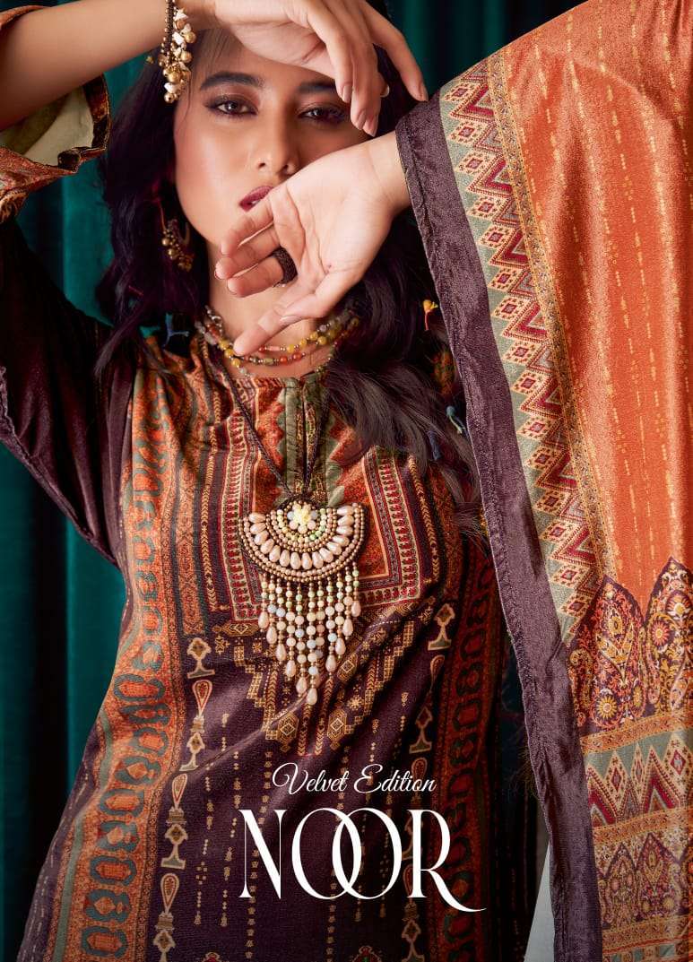 NOOR BY SAHIBA 312 TO 376 SERIES VELVET ORGANZA SILK WORK WINTER WEAR DRESSES