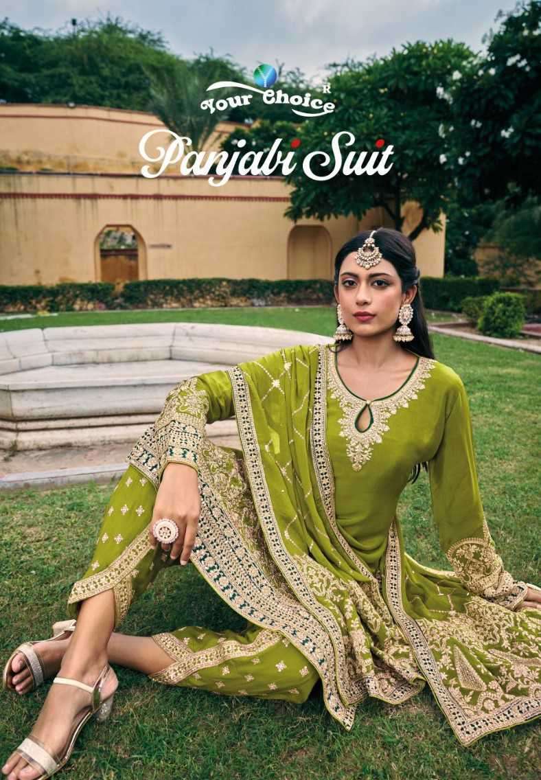 PANJABI SUIT B YOUR CHOICE 1001 TO 1004 SERIES HEAVY CHINON EMBRODIERY READYAMADE DRESSES