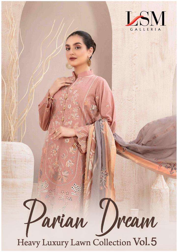 PARIAN DREAMS VOL-5 BY LSM GALLERIA 1041 TO 1046 SERIES LAWN PRINT PAKISTANI DRESSES