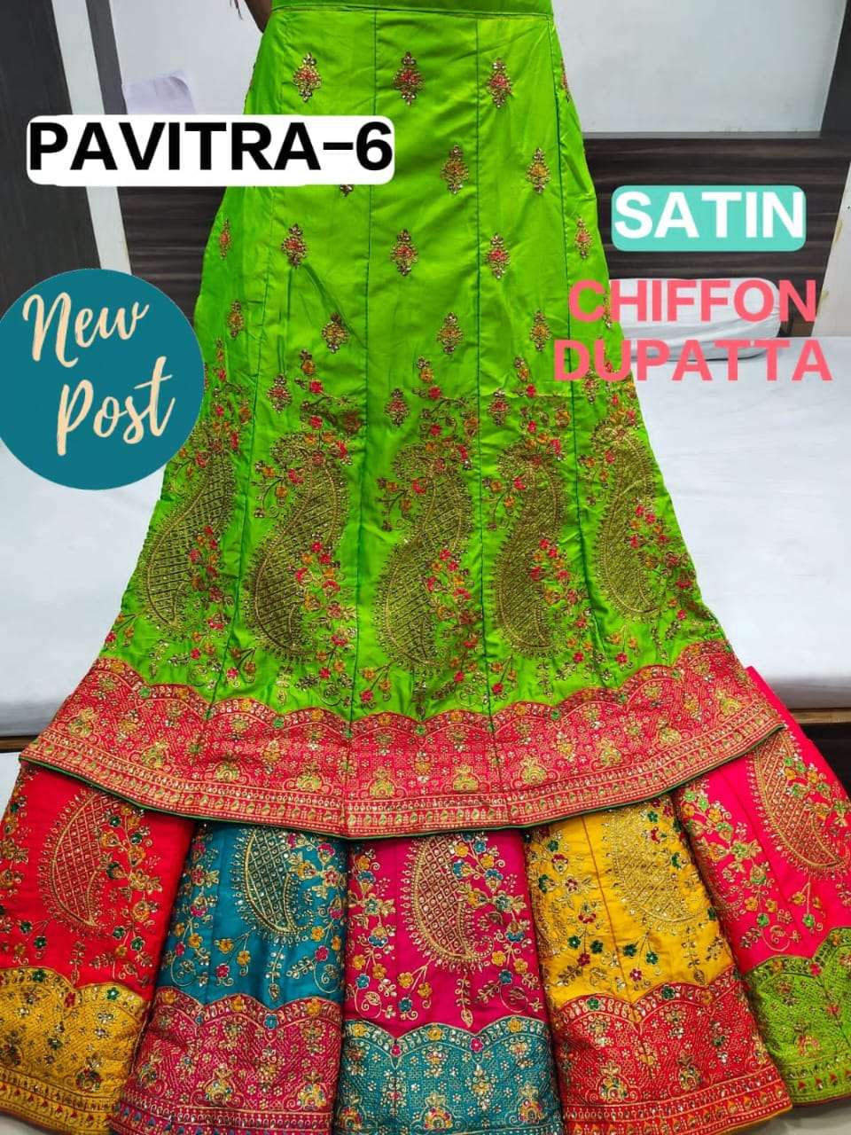 PAVITRA NX BY AQSAWHOLESALE SATIN SILK FABRIC HEAVY EMBRODIERY WORK LEHENGAS