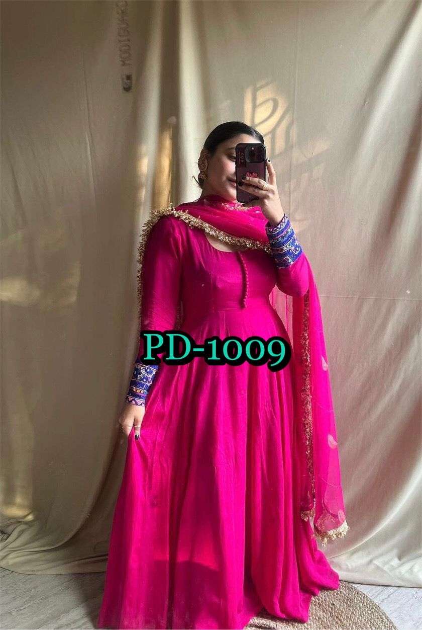 PD-1009 BY AQSAWHOLESALE FAUX GEORGETTE EMBROIDERY WORK READYMADE DRESS