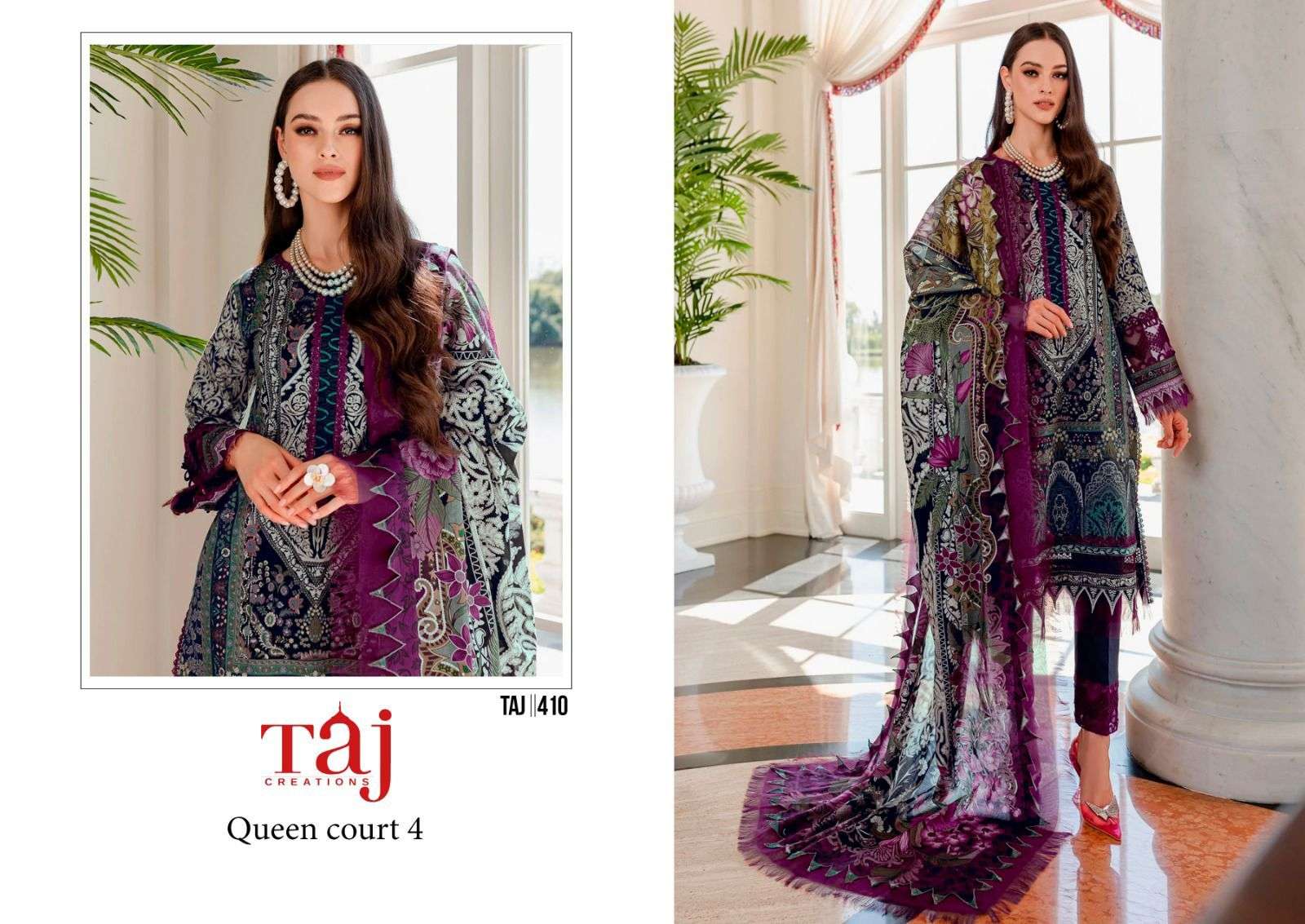 QUEENS 410 HIT DESIGN BY TAJ CREATION PURE COTTON PRINT WORK PAKISTANI DRESS