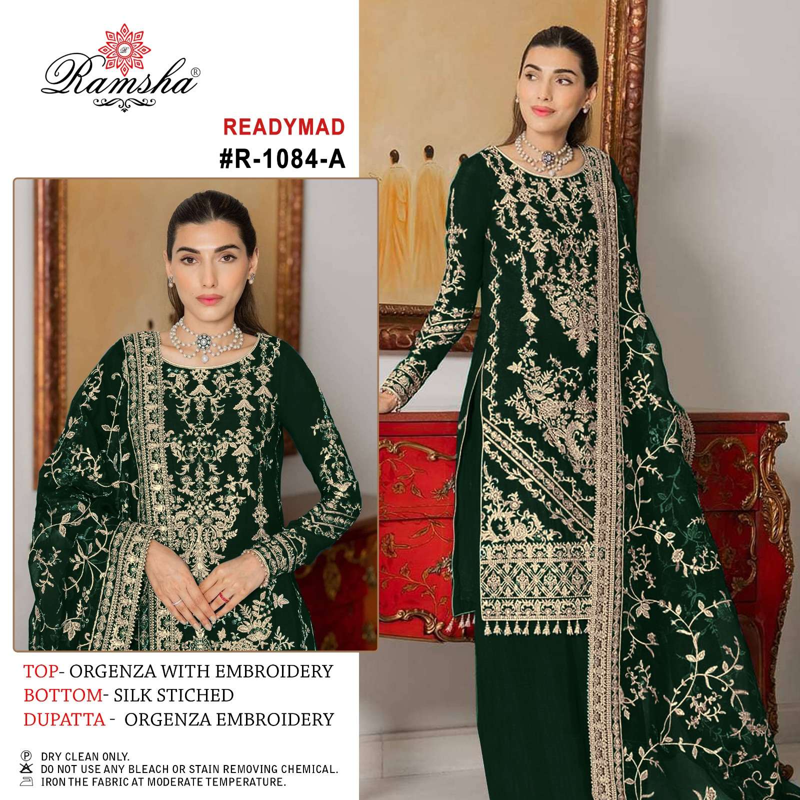 R-1084 COLOURS BY RAMSHA 1084-A TO 1084-D SERIES ORGANZA EMBROIDERY READYMADE DRESSES