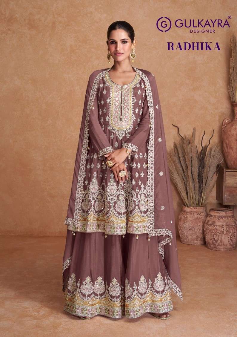 RADHIKA BY GULKAYRA 7403-F TO 7403-J SERIES CHINON HEAVY WORK READYAMDE DRESSES