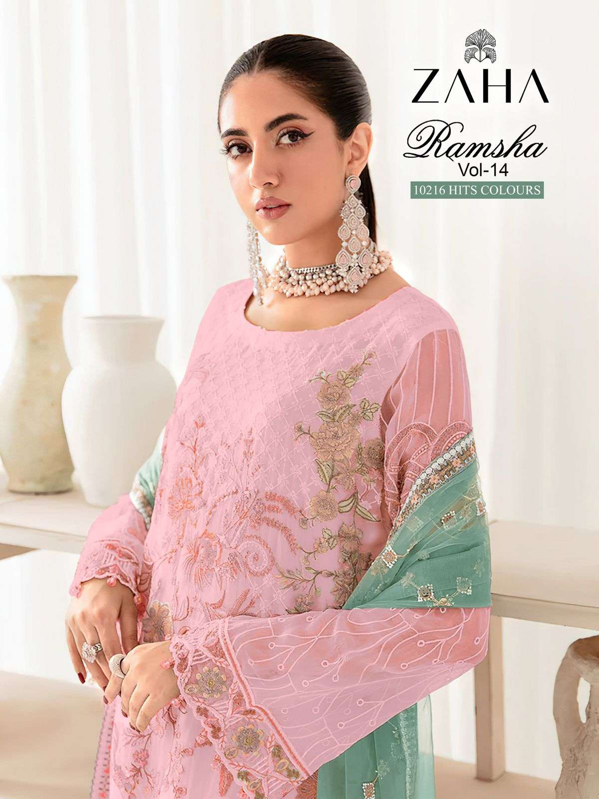 RAMSHA VOL-14 BY ZAHA 10216-A TO 10216-D SERIES GEORGETTE HEAVY EMBROIDERY PAKISTANI DRESSES