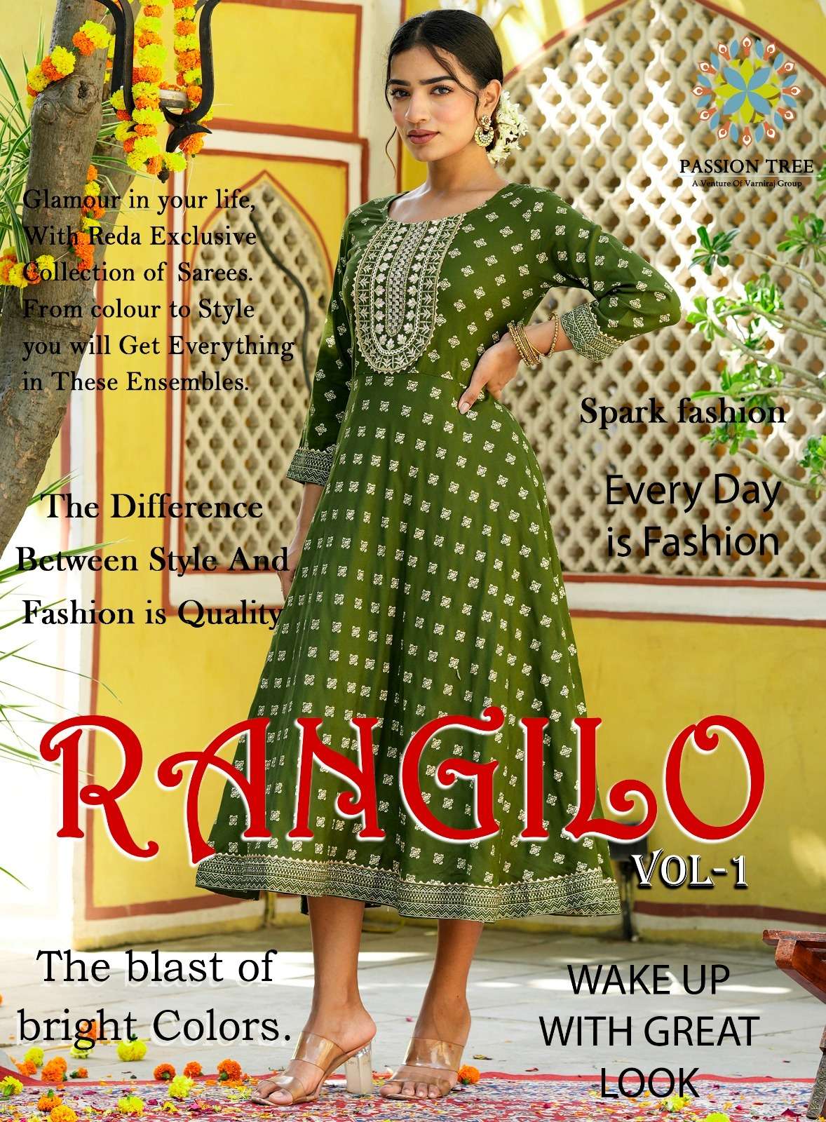 RANGILO VOL-1 BY PASSION TREE 1001 TO 1008 SERIES RAYON EMBROIDERY WORK KURTIS